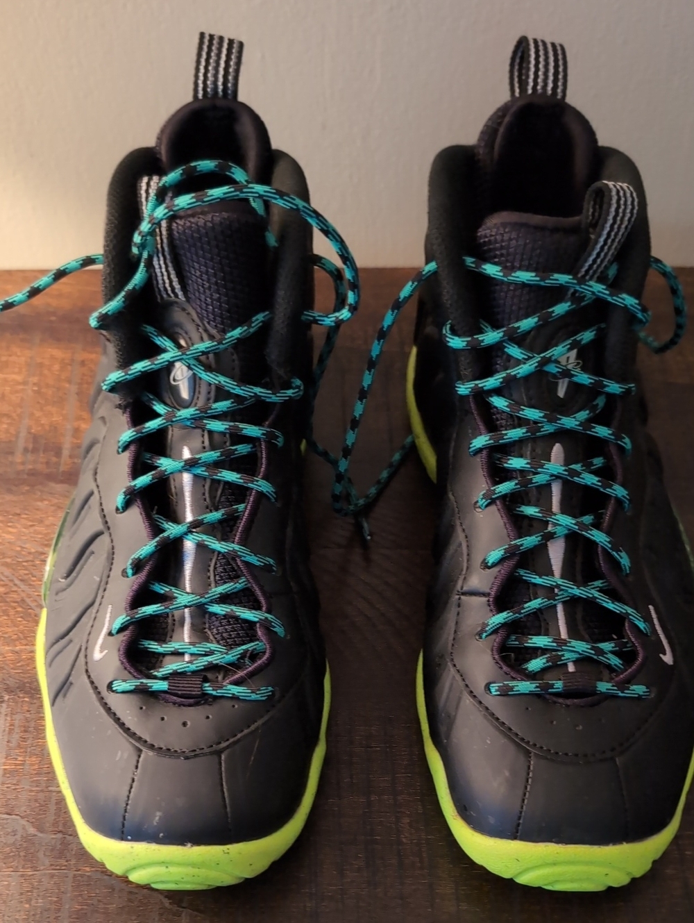 Boys Athletic High-Top Sneakers in Black with Teal Laces